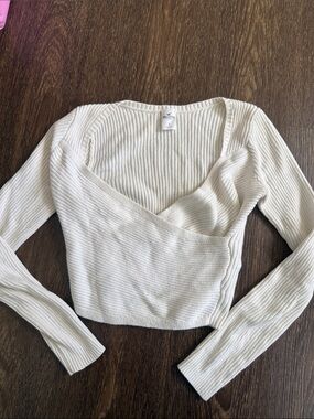 Hollister Cream Ribbed Wrap Crop Top